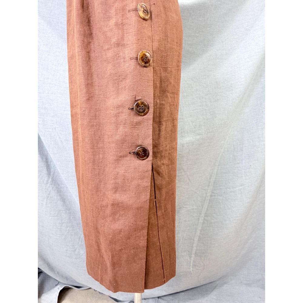 Vintage Santa Fe by Jim Tremblay Linen Sheath Dress Brown Side Button 10 - Picture 4 of 10